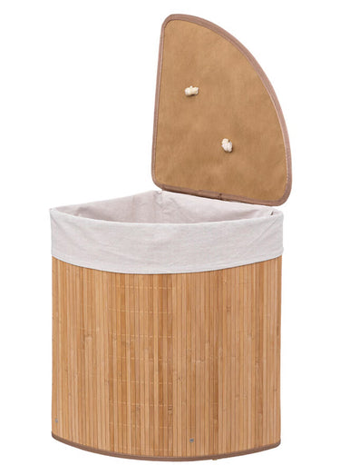 Panier à linge d'angle en bambou, clair Bambou / Blanc