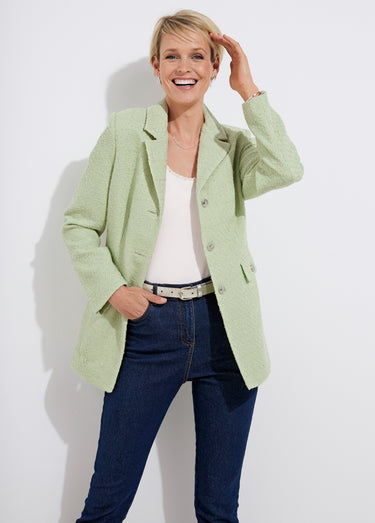 Veste droite boutonnée tissu natté col tailleur Vert Amande