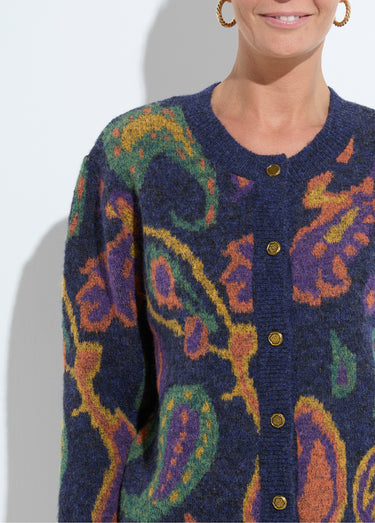 Gilet chaud court boutonné jacquard avec laine Fond Marine