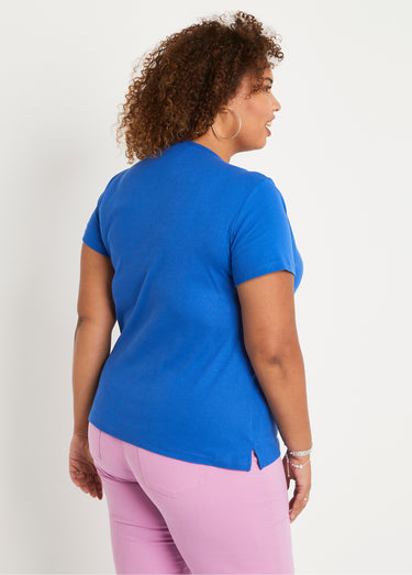 T-shirt long motif fleuri fentes côtés Bleu