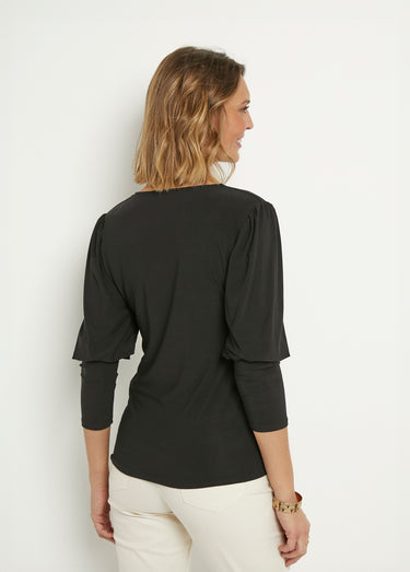 Tunique stretch décolleté carré manches 3/4 Noir