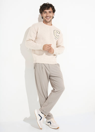Pull épais en maille avec patch poitrine Ecru