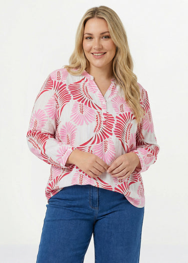 Tunique boutonnée motif feuillage pop Imprime/Rose
