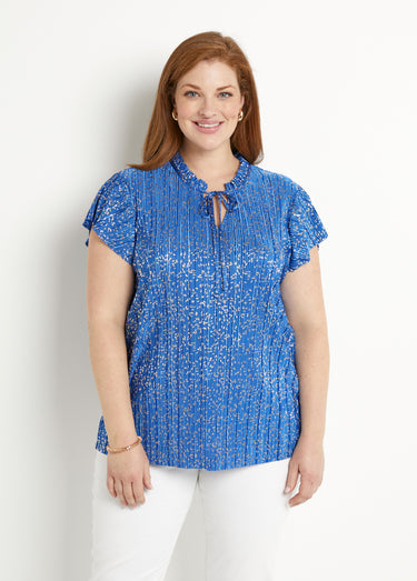T-shirt long imprimé doré manches courtes Bleu