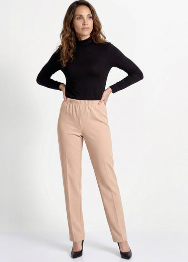 Pantalon droit taille élastiquée maille côtelée Beige