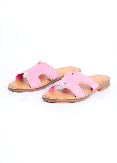 Mules suédine forme H avec clous métal Fuchsia