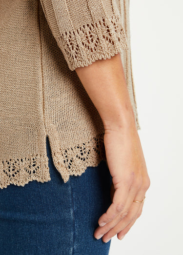 Pull court ajouré col rond Ficelle