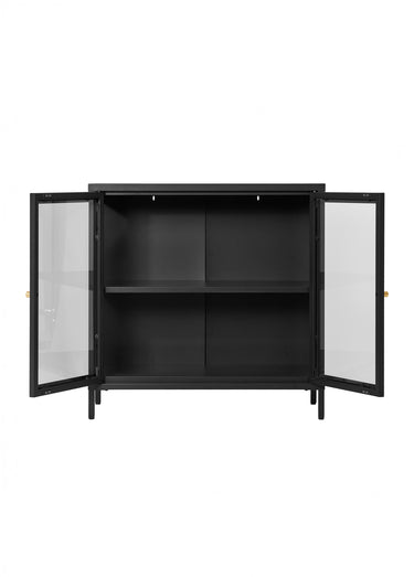 Buffet moderne 2 portes vitrées, foncé Noir