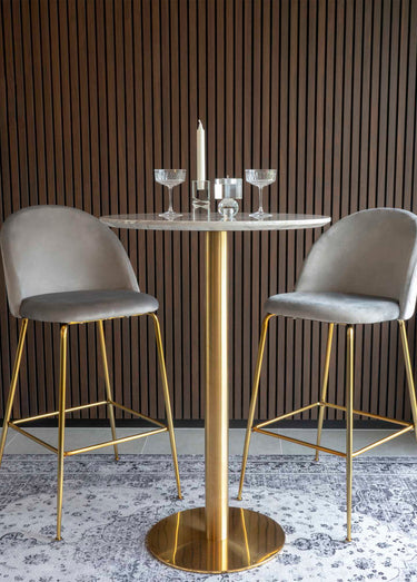 Table haute avec effets marbre et laiton Blanc