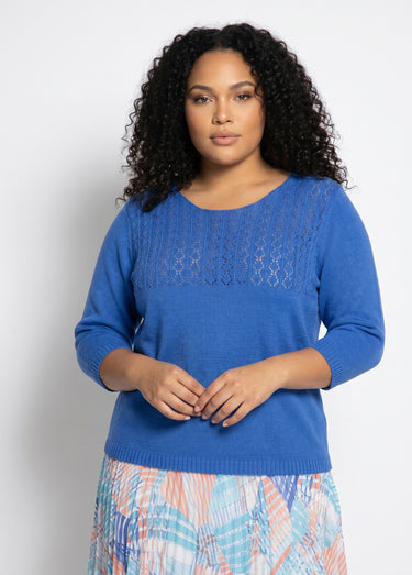 Pull manches 3/4 ajouré Bleu