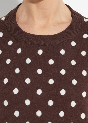 Pull à pois col rond, maille jacquard Chocolat