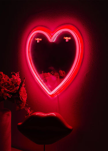 Miroir LED effet néon, forme coeur Rouge