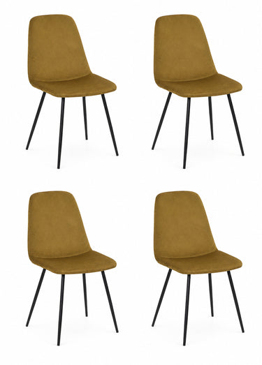 Set 4 Chaises velours cotelé, pieds métal Jaune Moutarde