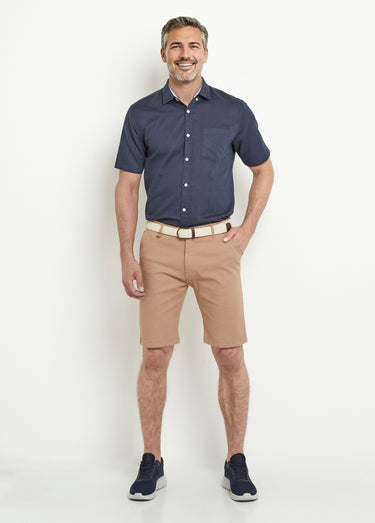 Bermuda petits motifs à revers + ceinture Beige