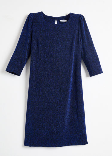 Robe droite courte maille brillante métallisée Bleu