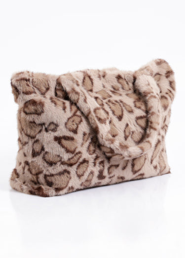 Sac en fausse fourrure, motif léopard Beige
