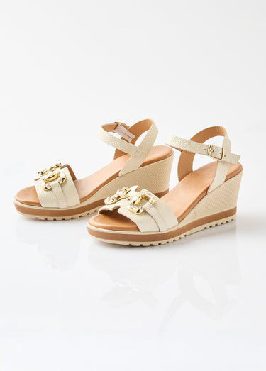 Sandales compensées cuir largeur confort chic Beige