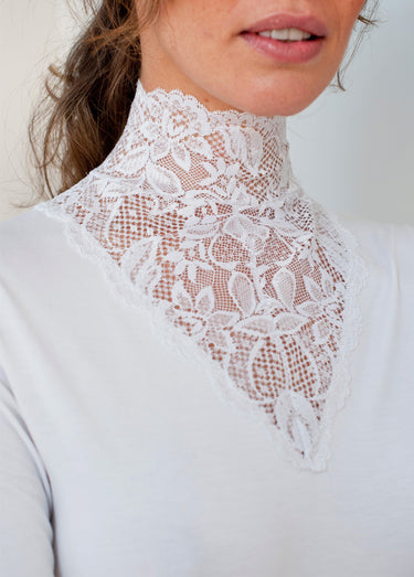 Maillot de corps col montant dentelle manches longues Blanc