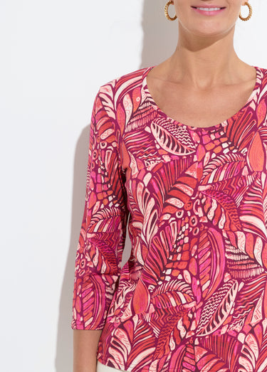 T-shirt col rond imprimé patchwork Rose/Orange