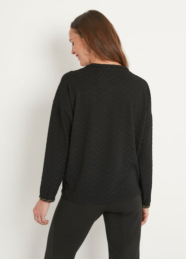 T-shirt long uni col V maille chaude Noir