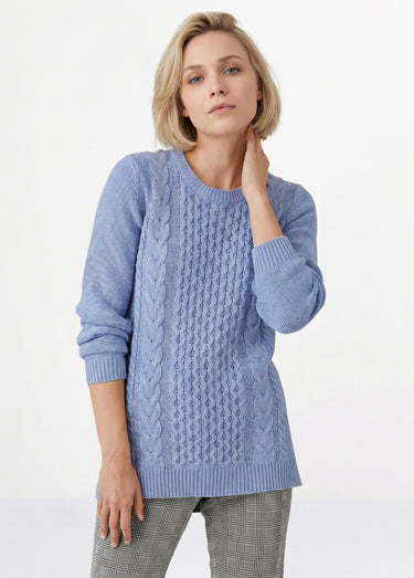 Pull-tunique jersey envers et torsades Bleu Grise