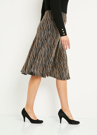 Jupe évasée mi longue maille brilante jacquard Noir/Cuivre