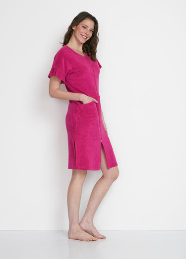 Peignoir de bain coton uni zippé Fuchsia