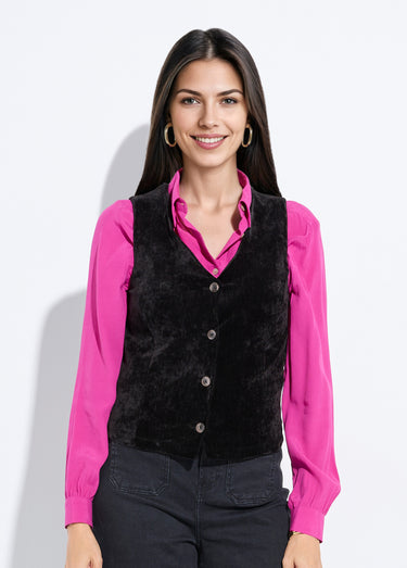 Gilet sans manches boutonné velours ras Noir