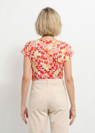 T-shirt manches courtes imprimé feuillage col rond Rouge/Jaune