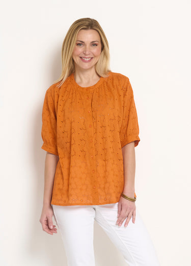 Blouse manches courtes broderie anglaise Orange