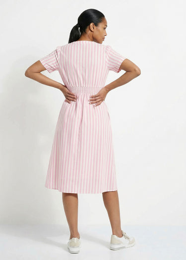 Robe taille haute pur coton à rayures Rose rayé