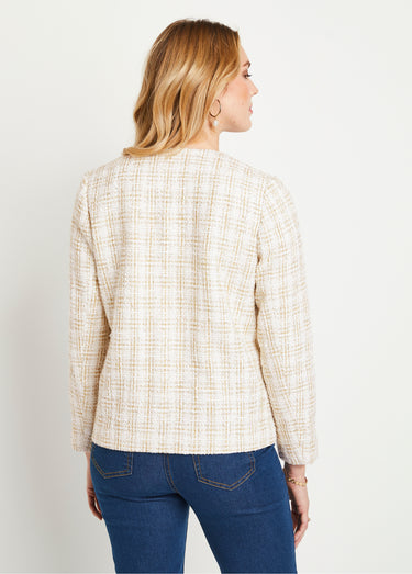 Veste courte sans col tissu effet tweed Naturel/Dore