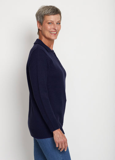 Pull col polo maille épaisse Marine