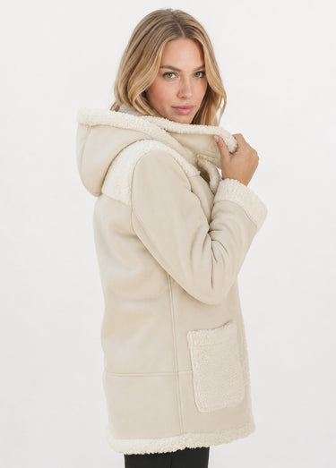 Manteau façon peau lainée à capuche Peau Lainée