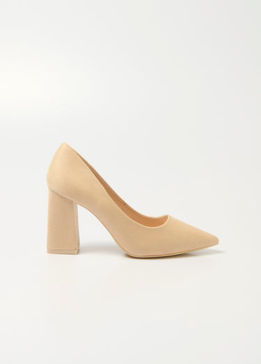 Escarpin talon haut large, finition daim Beige