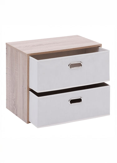 Commode façon bois, 2 tiroirs intissé Beige