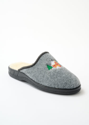 Chausson mule largeur confort mixte fourrée Gris