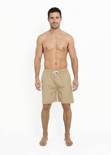 Short de bain taille élastiquée et liens Beige