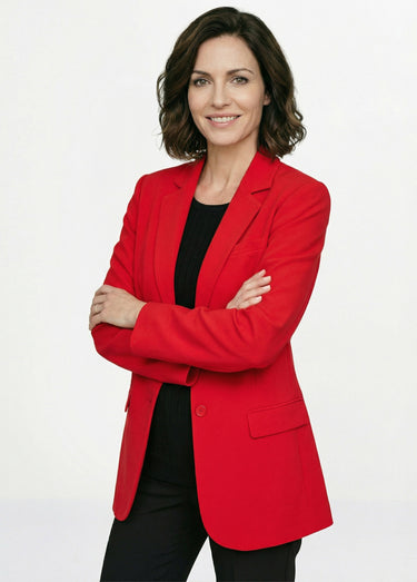 Veste blazer unie coupe droite col tailleur Rouge