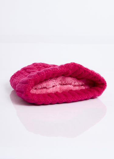Bonnet en maille intérieur sherpa Fuchsia