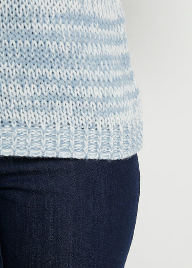 Pull col rond maille chinée épaisse Bleu