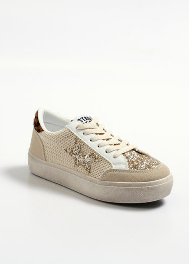 Baskets compensées multimatières à lacets Beige