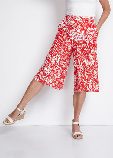 Jupe-culotte taille élastiquée tissu gaufré Rouge/Blanc