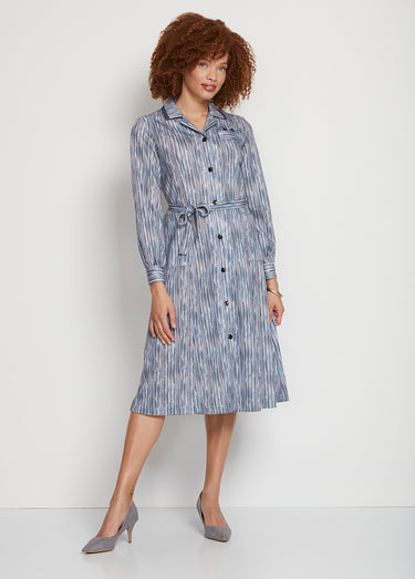 Robe mi-longue boutonnée imprimée Gris