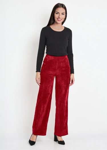 Pantalon large velours milleraies Cassis
