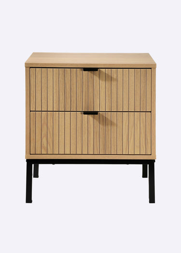 TARA Table chevet 2 tiroirs effet strié Bois Clair