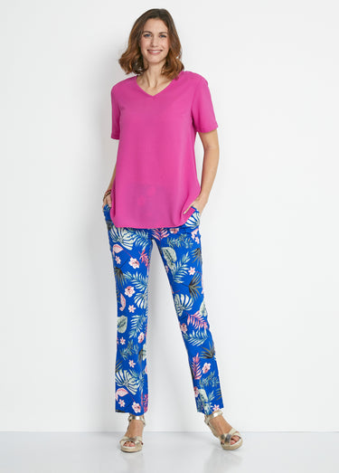 Tunique ample mi-longue en tissu crêpe Uni Fuchsia