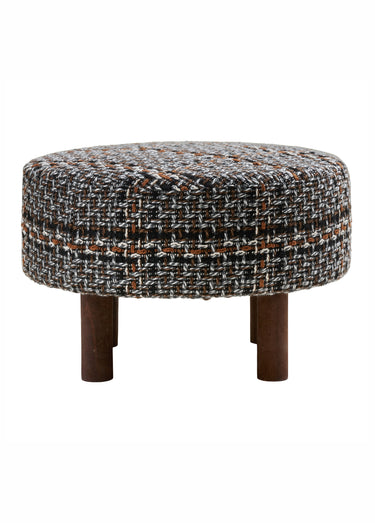 Pouf rond dessus façon tweed FALKIRK Noir/Blanc/Brun