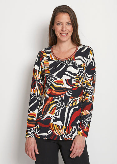 T-shirt manches longues imprimé Miel/Noir