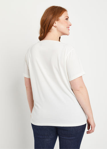 T-shirt col rond avec motif fleuri Fond Ecru